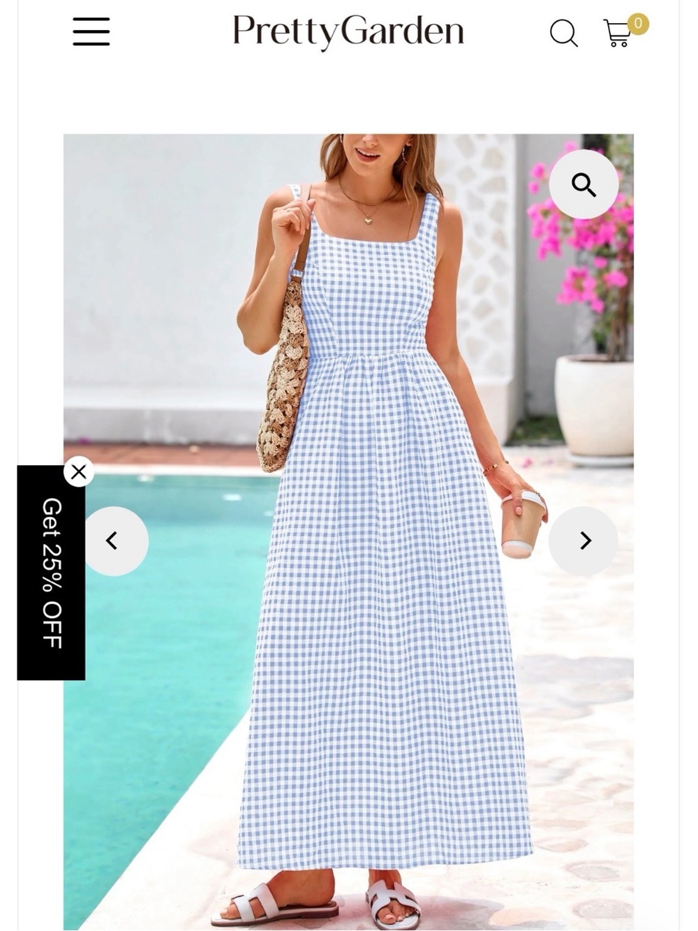 PrettyGarden Blue White Gingham Maxi Dress Smocked Back Sleeveless Size S NWT - Picture 2 of 12